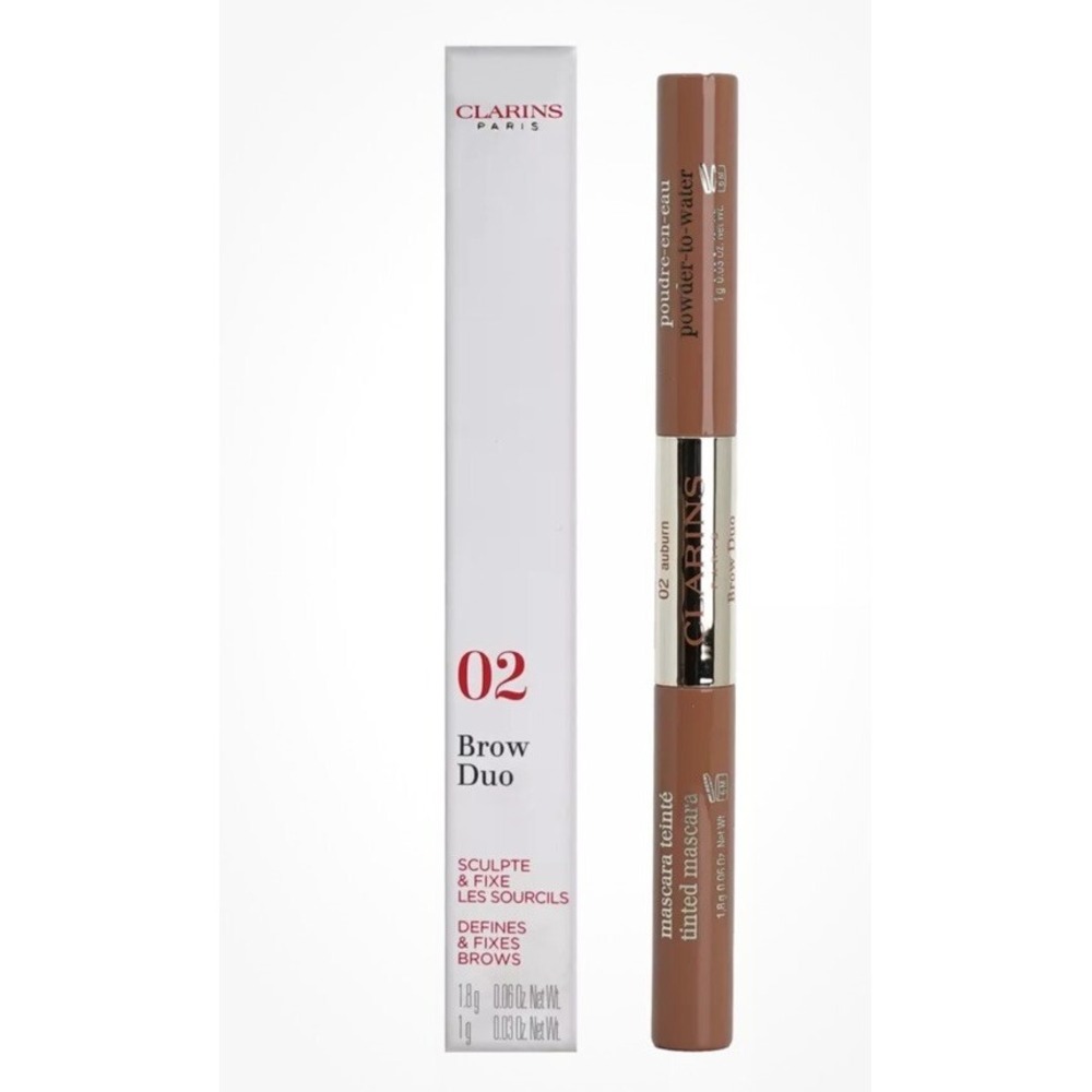 Clarins Eye Brow Liner DUO Defines Fixes 02 Auburn All Skin Types 0.03oz NEW